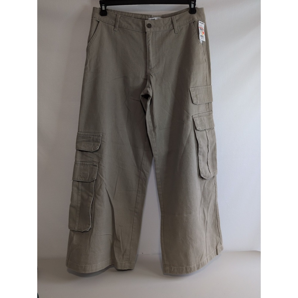 NWT RSQ Women's Mid Rise Wide Leg Twill Tan Cargo Pants Size 29x28 100% Cotton